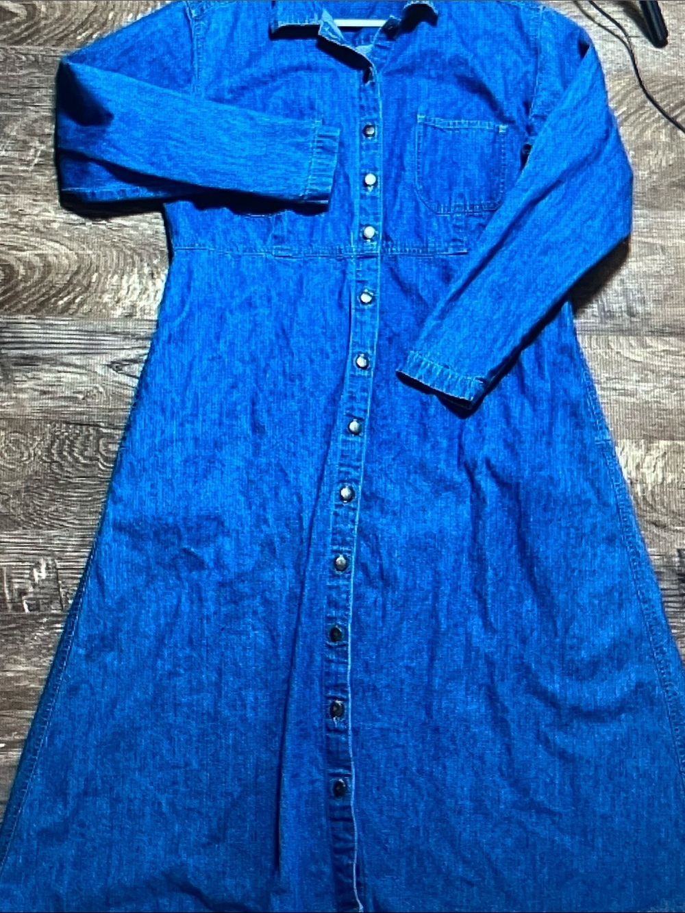 Eddie Bauer Blue Denim Button-Front Long Sleeve Dress